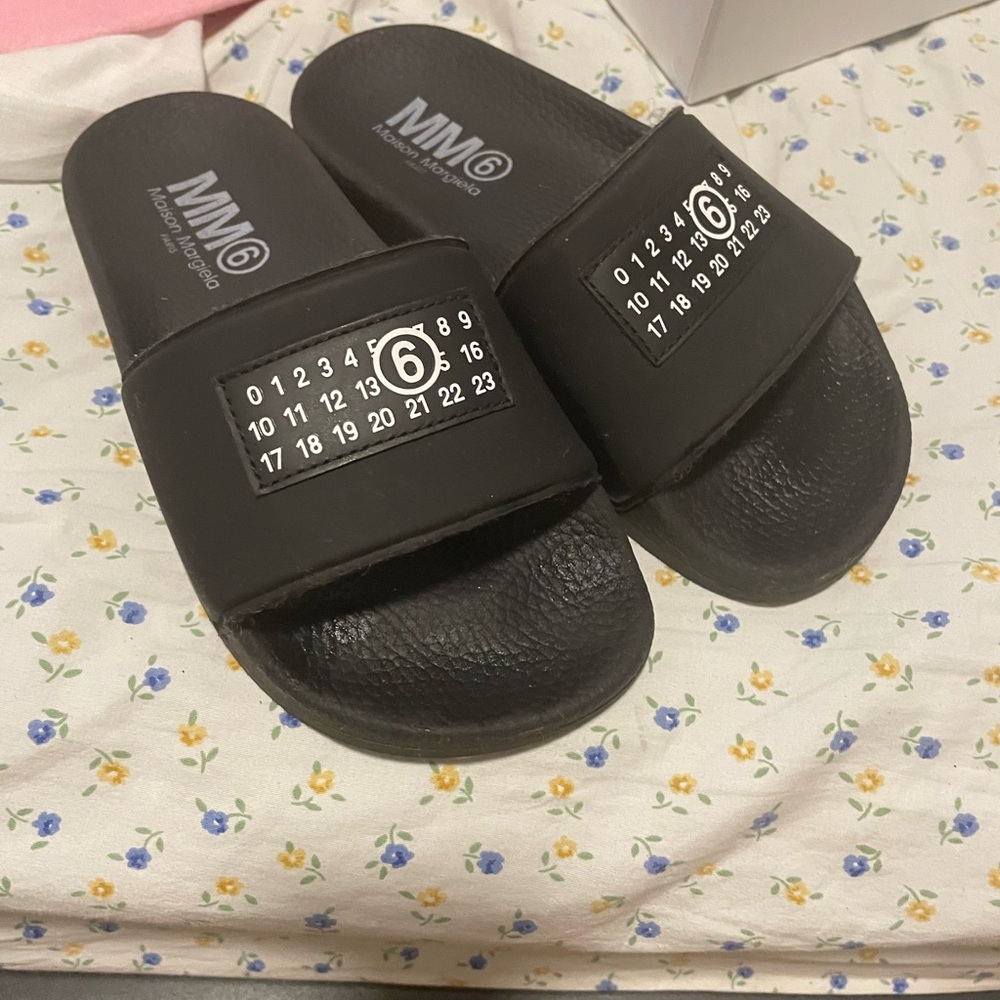 Maison Martin Margiela Kids Black Slide Sandals with Logo